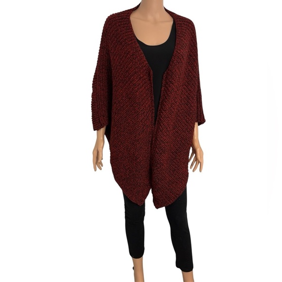 Betsey Johnson Red and black Chunky Knit Open Drape Front Cardigan Onesize. - Picture 2 of 5